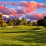 Panoramic view of a lush green golf course at Haggin Oaks Golf Complex. Smooth