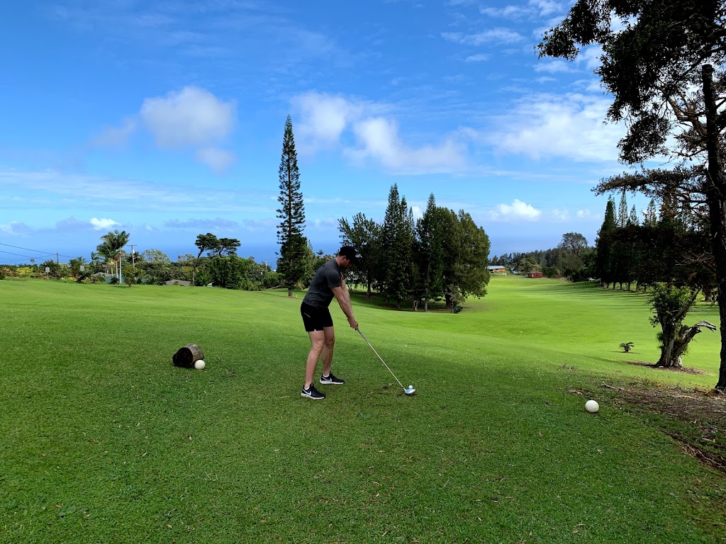 Panoramic view of a lush green golf course at Hamakua Country Club. Smooth