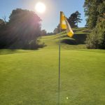 green grass with the flag in the hole.