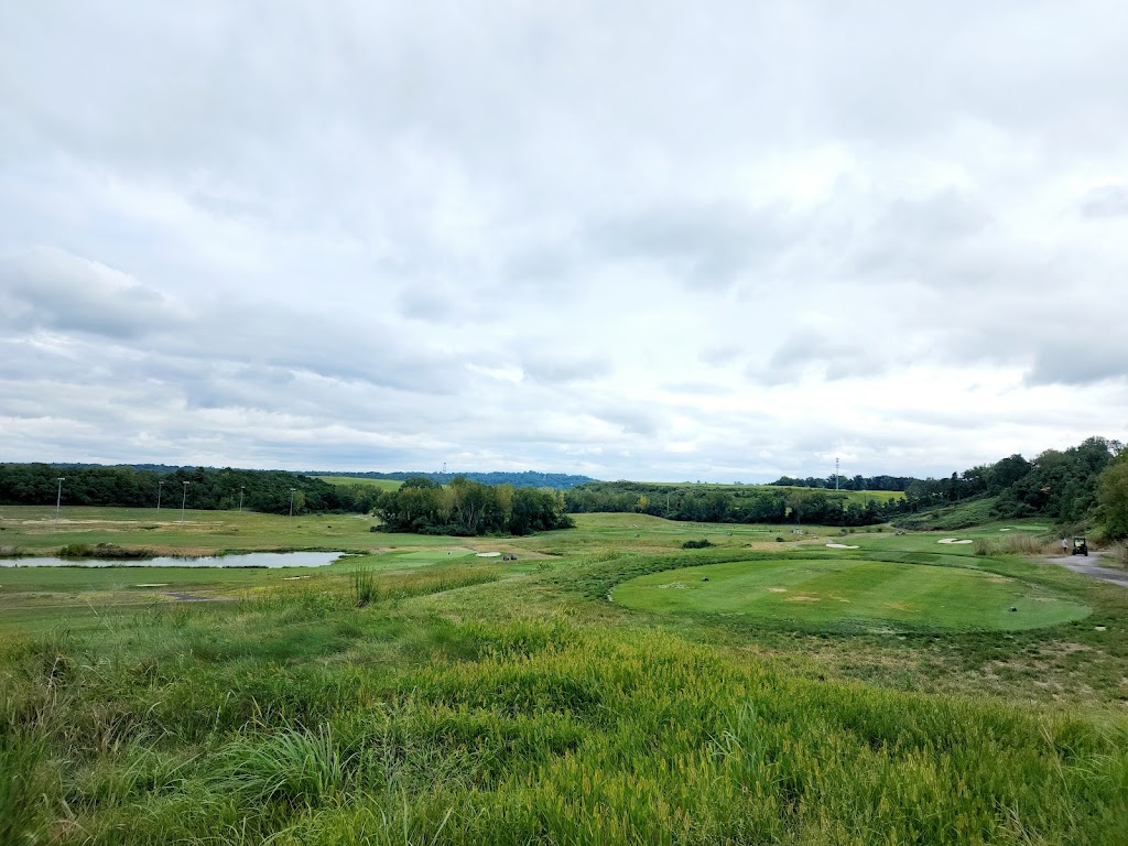 Panoramic view of a lush green golf course at Harbor Links Golf Course. Smooth