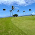 Panoramic view of a lush green golf course at Hawai`i Kai Golf Course. Smooth