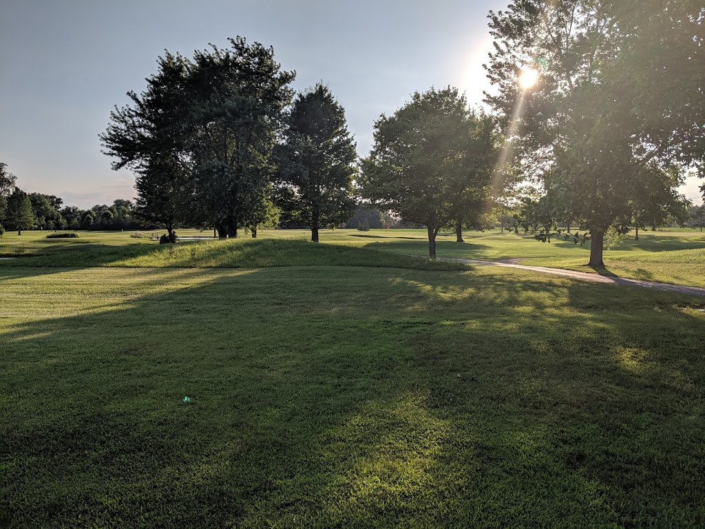 Panoramic view of a lush green golf course at Hawk's Tail of Greenfield. Smooth
