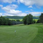 green grass with the flag in the hole.
