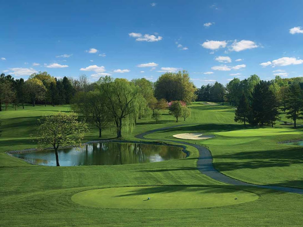Panoramic view of a lush green golf course at Hershey Country Club. Smooth