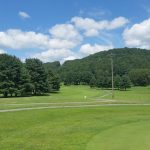 green grass with the flag in the hole.