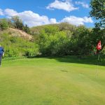green grass with the flag in the hole.