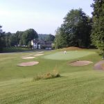 green grass with the flag in the hole.