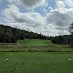 green grass with the flag in the hole.