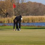 green grass with the flag in the hole.