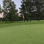 green grass with the flag in the hole.