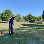green grass with the flag in the hole.