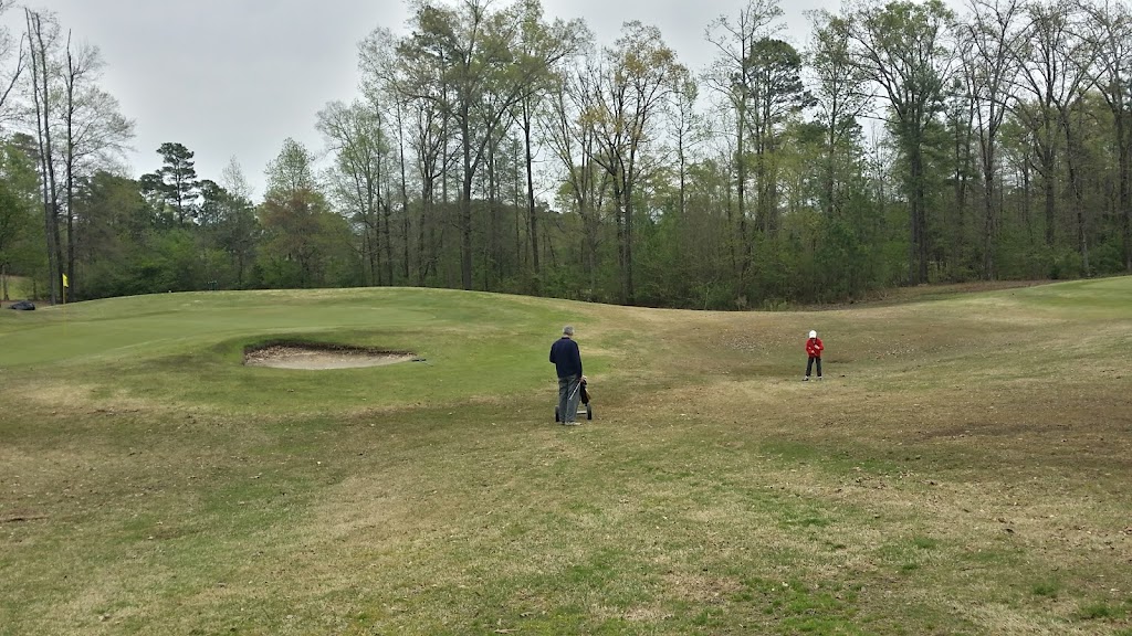 Panoramic view of a lush green golf course at Jack Stephens Youth Golf Academy. Smooth