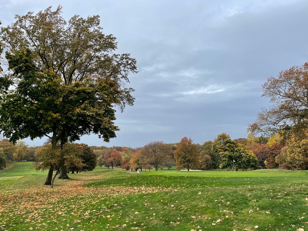 Panoramic view of a lush green golf course at Kissena Park Golf Course. Smooth