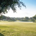 Panoramic view of a lush green golf course at Landa Park Golf Course at Comal Springs. Smooth