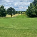 green grass with the flag in the hole.