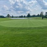 green grass with the flag in the hole.