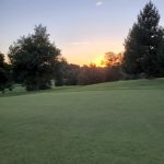 Panoramic view of a lush green golf course at Lincoln Trail Golf Course. Smooth