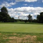 green grass with the flag in the hole.