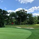 green grass with the flag in the hole.