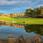Panoramic view of a lush green golf course at Los Robles Greens. Smooth