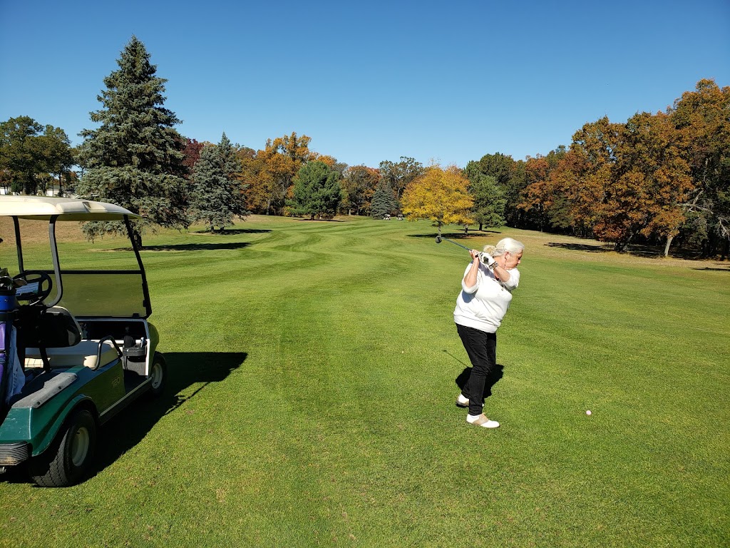 Panoramic view of a lush green golf course at Marquette Trails Golf Club. Smooth