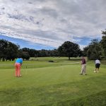 green grass with the flag in the hole.