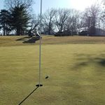 green grass with the flag in the hole.