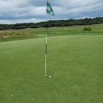 green grass with the flag in the hole.