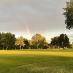 green grass with the flag in the hole.