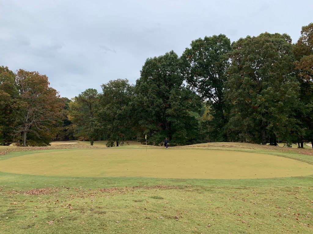 Panoramic view of a lush green golf course at Montgomery Bell Golf Course. Smooth