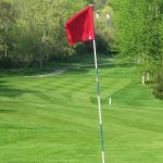 green grass with the flag in the hole.