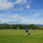 green grass with the flag in the hole.