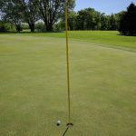 green grass with the flag in the hole.