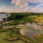 Panoramic view of a lush green golf course at Oakridge Golf Course at The Landings Golf & Athletic Club. Smooth