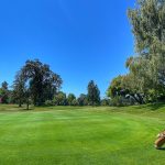 Panoramic view of a lush green golf course at Oakway Golf Course. Smooth