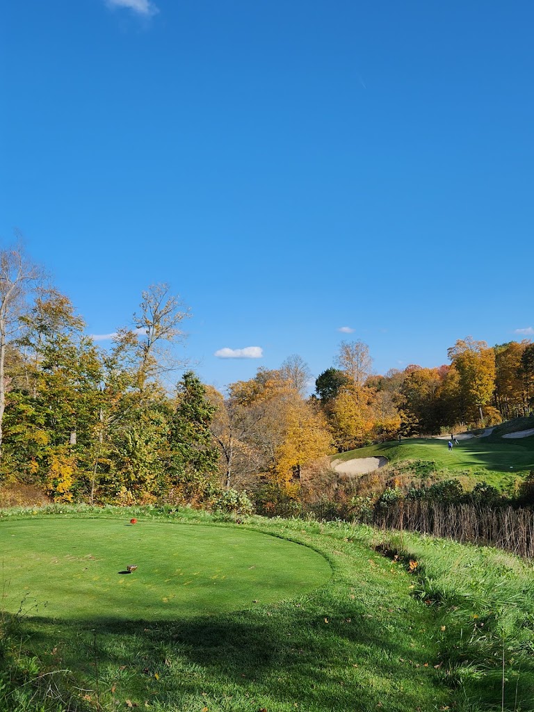 Panoramic view of a lush green golf course at Olde Stonewall Golf Club. Smooth