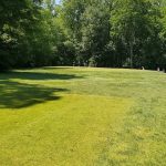 Panoramic view of a lush green golf course at Orchards Golf Course. Smooth