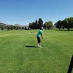 green grass with the flag in the hole.