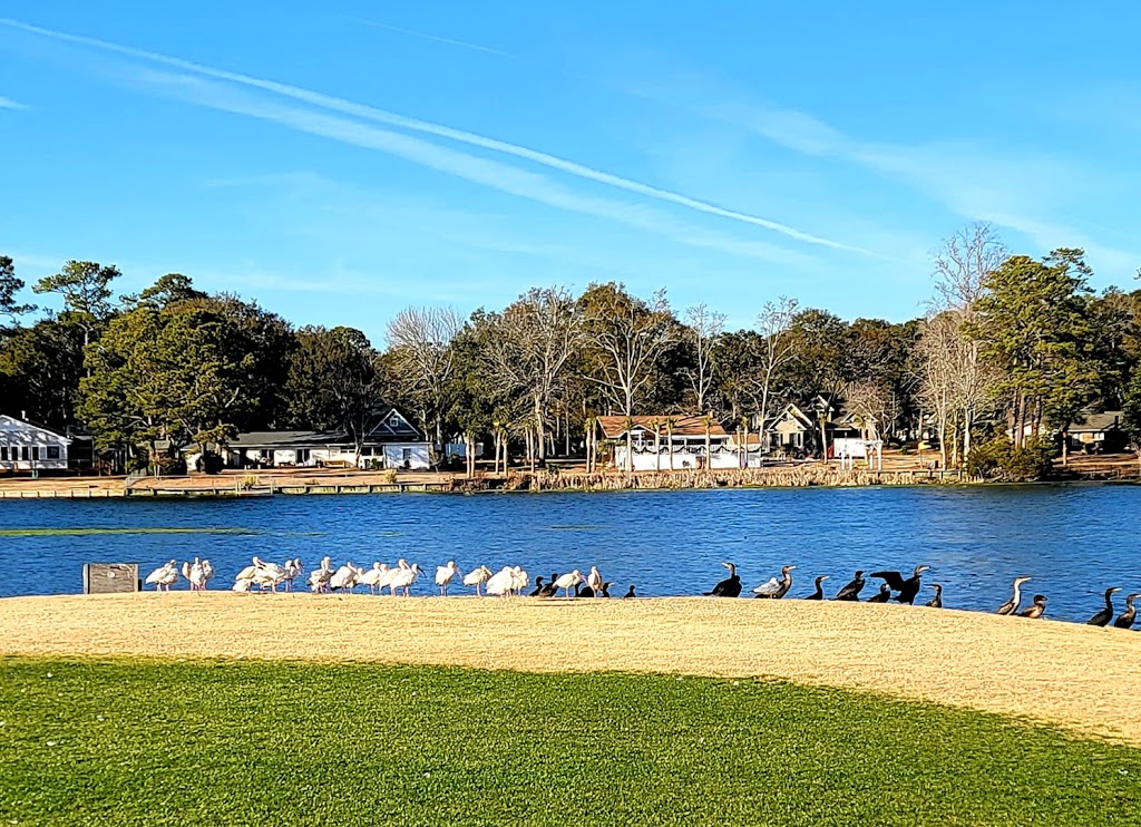 Panoramic view of a lush green golf course at Oyster Bay Golf Links. Smooth