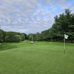 green grass with the flag in the hole.