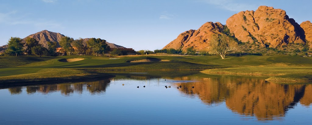 Panoramic view of a lush green golf course at Papago Golf Club. Smooth