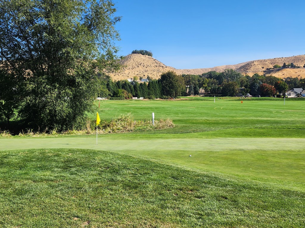 Panoramic view of a lush green golf course at Pierce Park Greens. Smooth