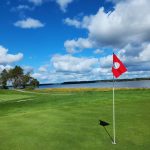 green grass with the flag in the hole.