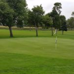 green grass with the flag in the hole.