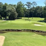 Panoramic view of a lush green golf course at RTJ Golf Trail at Grand National. Smooth