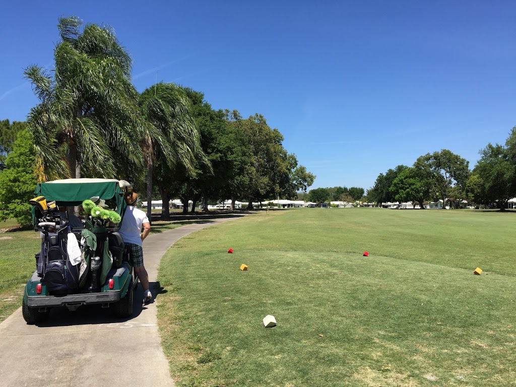 Panoramic view of a lush green golf course at River Isles Golf Club. Smooth