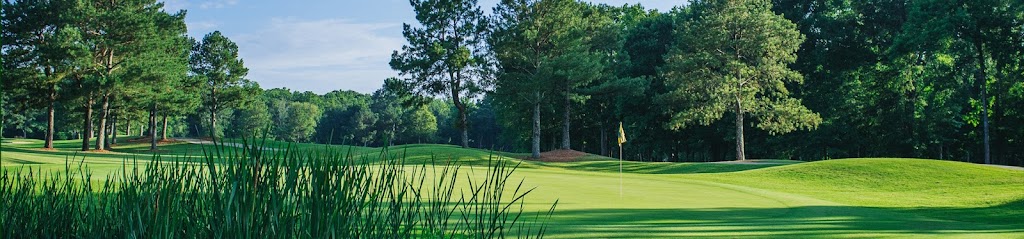 Panoramic view of a lush green golf course at RiverPines Golf. Smooth