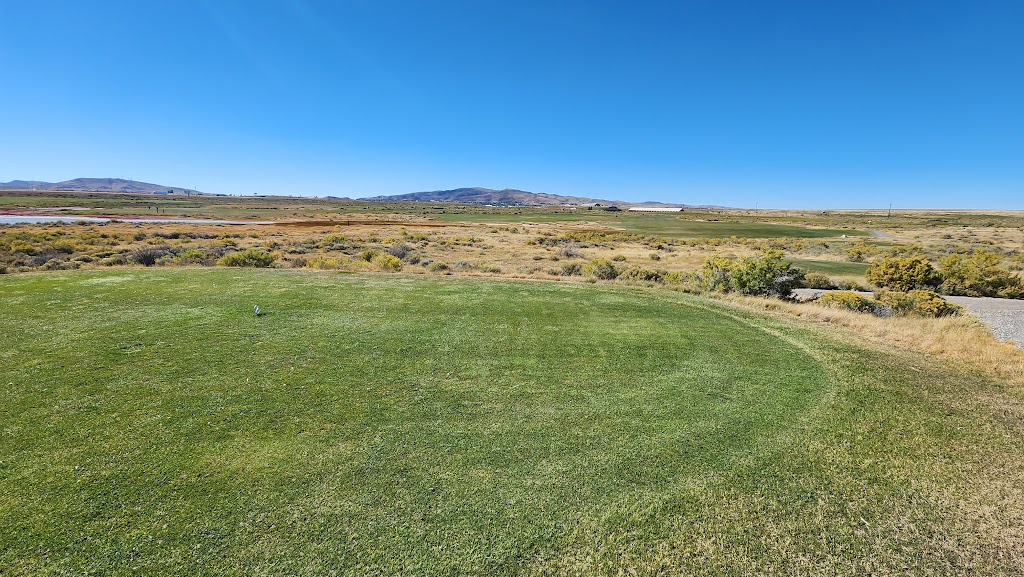 Panoramic view of a lush green golf course at Rochelle Ranch Golf Course. Smooth