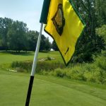 green grass with the flag in the hole.