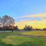 Panoramic view of a lush green golf course at San Jose Municipal Golf Course. Smooth